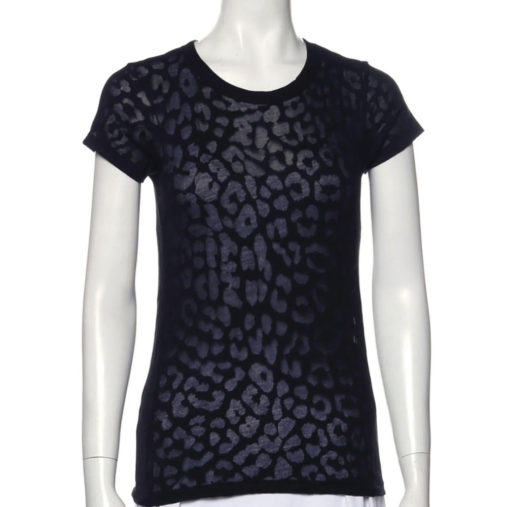 RAG & BONE Sheer Leopard-Print Black Tee FREE SHIPPING
